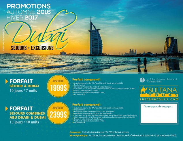 Duba&iuml; s&eacute;jours + excursions - Promotions Automne 2016 hiver 2017
